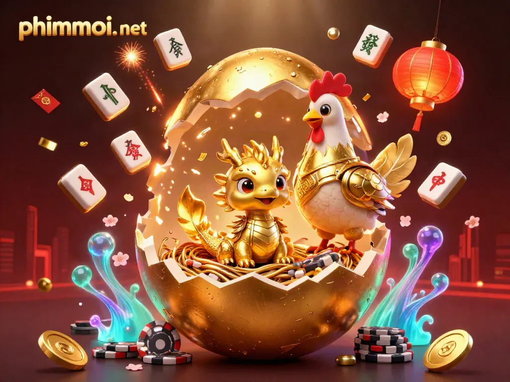 Experience thrill and energy at phimmoi. net with vibrant golden dragon and poker chips in a lively casino setting.