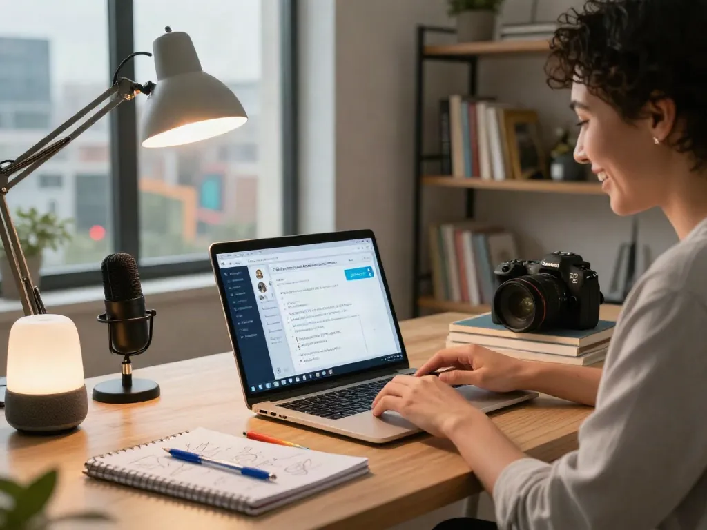 Engaging interaction with spicy chat ai in a modern home office setting, showcasing technology and creativity.