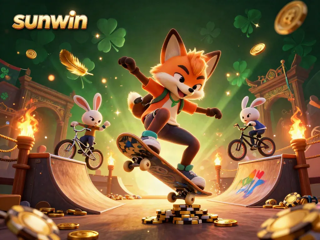 Experience thrilling gameplay at sunwin with 3D characters performing stunts in a vibrant casino setting.