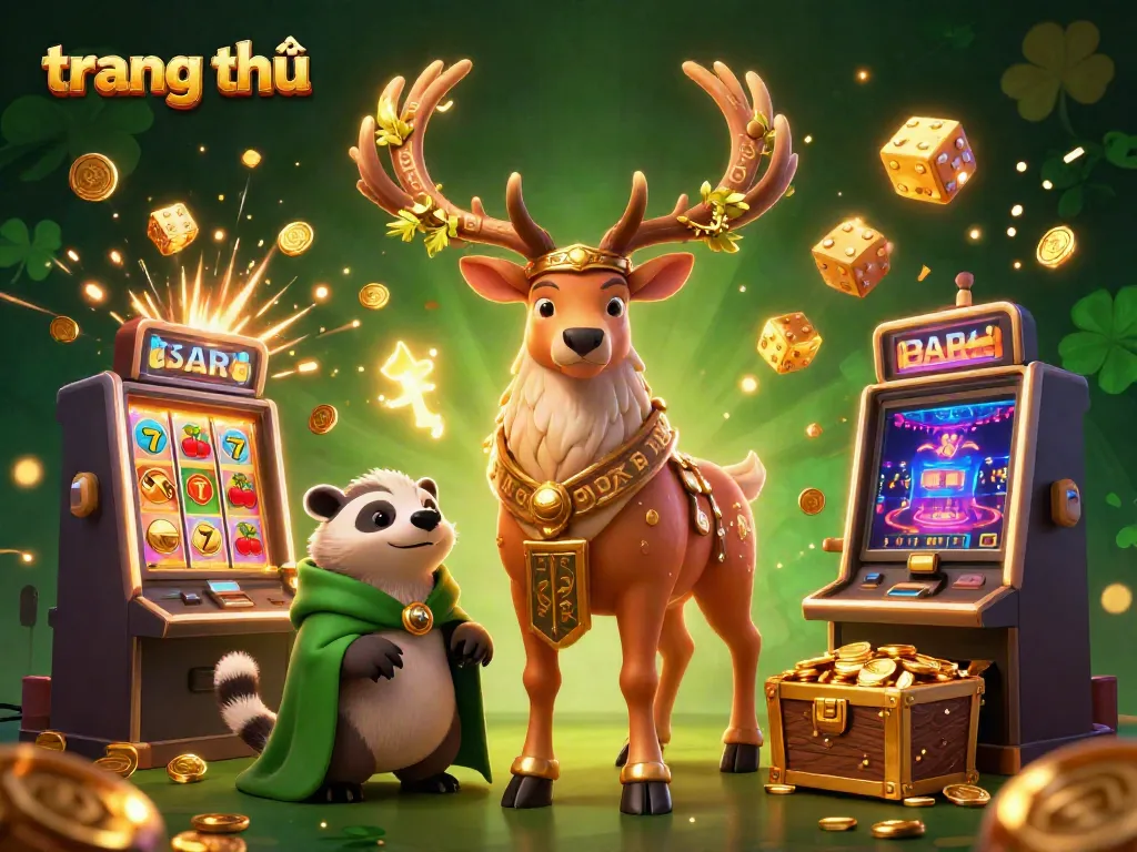 Exciting view of trang chủ with a druid stag, badger, and lively casino elements in a vibrant atmosphere.